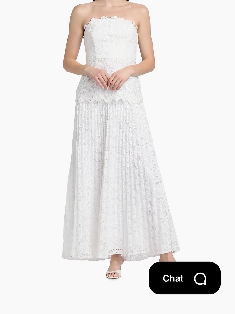Milly Strapless White Lace Pleated Maxi Dress